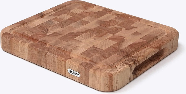 Butler - planche à découper - bois de hêtre de bout - avec bac à sève - 31 x 27,5 x 4 cm