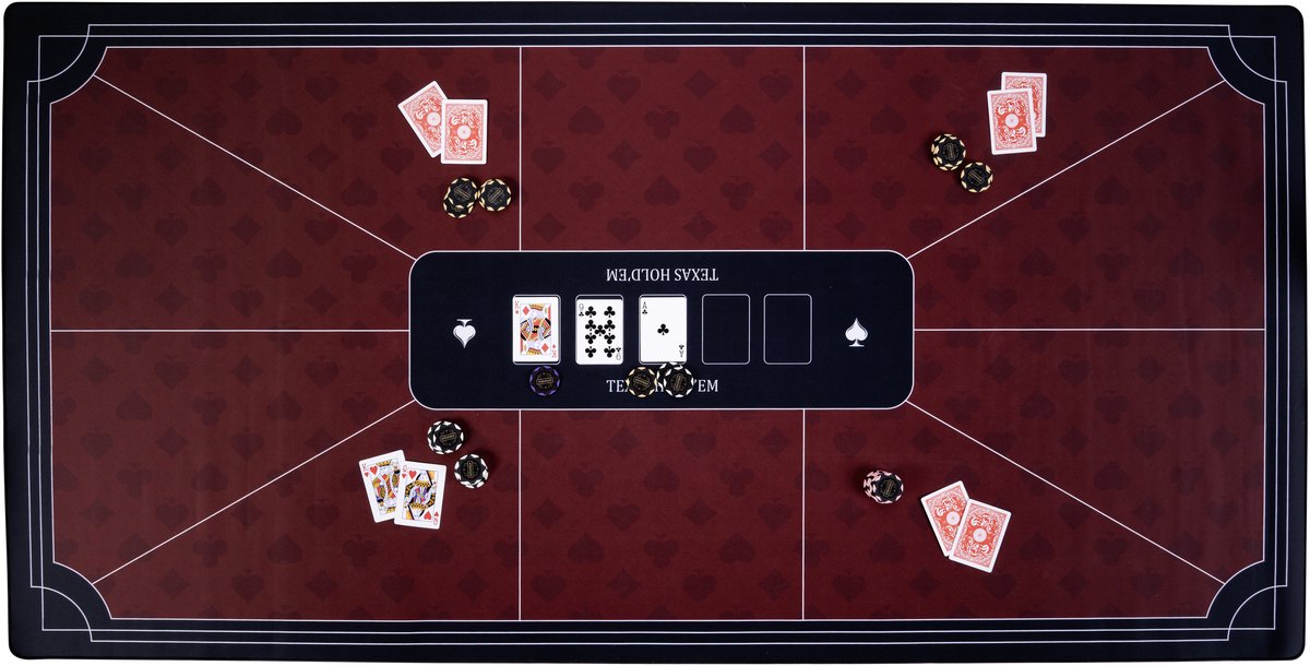 Tapis de poker Engelhart rouge 180x90 cm - caoutchouc polyester - surface de jeu lisse - accessoire de dés de poker -
