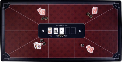 Tapis de poker Engelhart rouge 180x90 cm - caoutchouc polyester - surface de jeu lisse - accessoire de dés de poker -