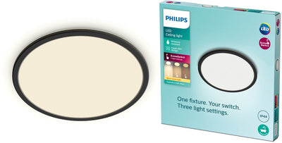Philips LED Plafonnier de salle de bain super fin Philips - noir - rond - 15 W