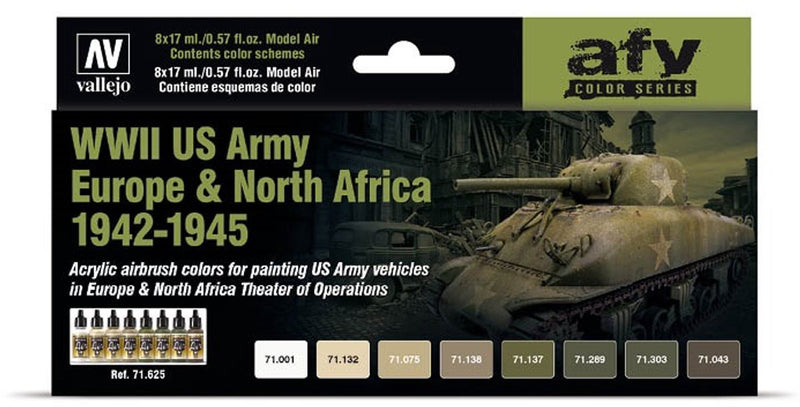 Vallejo hobby paint peinture acrylique - 71625 seconde guerre mondiale armée américaine europe - afrique du nord 1942-1945 - ensemble de peinture acrylique - 8x 17 ml