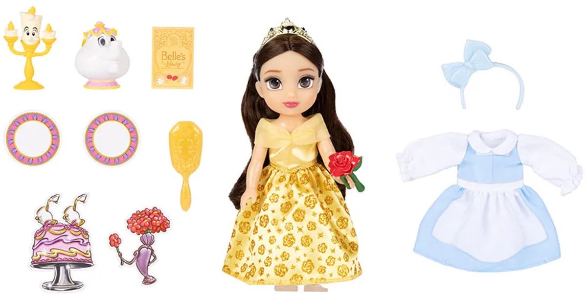 Jakks Disney Princess - Coffret cadeau Bella avec accessoires princesse pour poupée 15 cm jaune