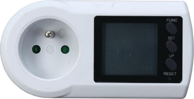 Prise compteur d'énergie profilée - compteur de consommation - afficheur LCD - blanc - broche masse