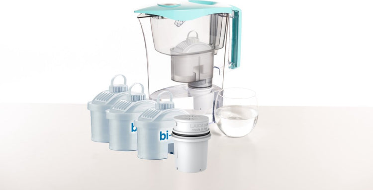 Bouchon microplastique Laica (ufsbe02) - carafe filtrante à eau - 3 litres - double filtration - le filtre à eau élimine les microplastiques - turquoise