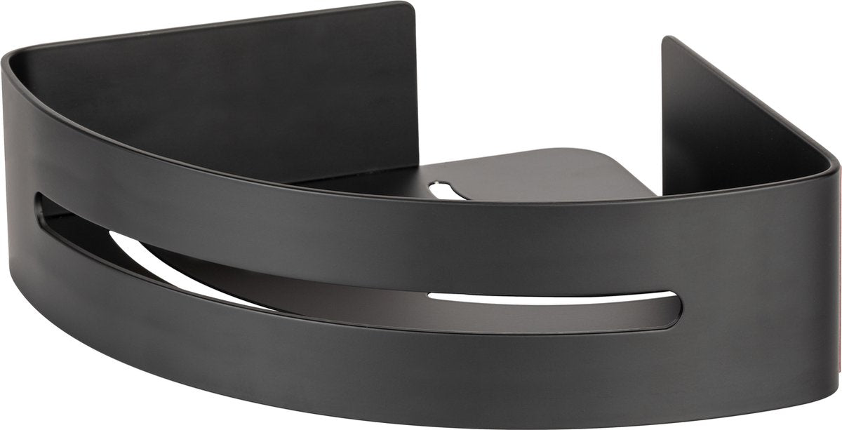 Wenko support de douche d'angle turbo-loc bivio aluminium noir mat 30x23cm - support de bain - panier de douche - montage sans perçage - autocollant