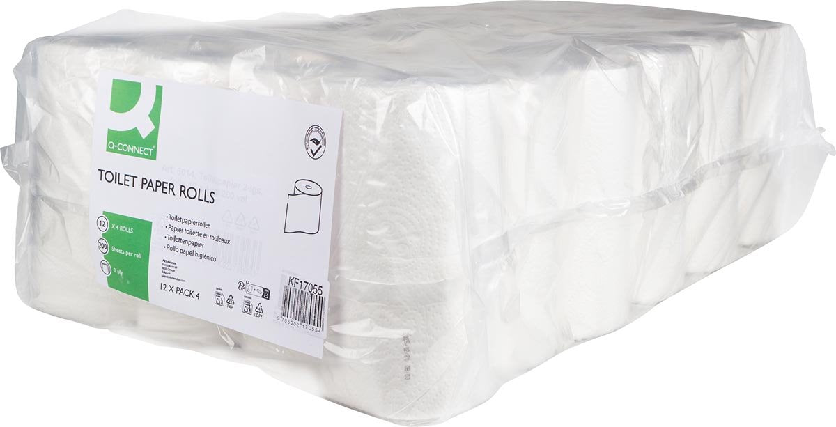 Papier toilette Q-connect, 2 épaisseurs, 200 feuilles, paquet de 12 x 4 rouleaux
