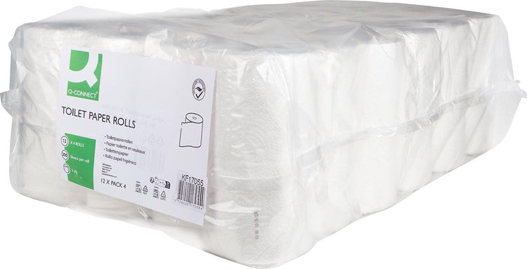 Papier toilette Q-connect, 2 épaisseurs, 200 feuilles, paquet de 12 x 4 rouleaux