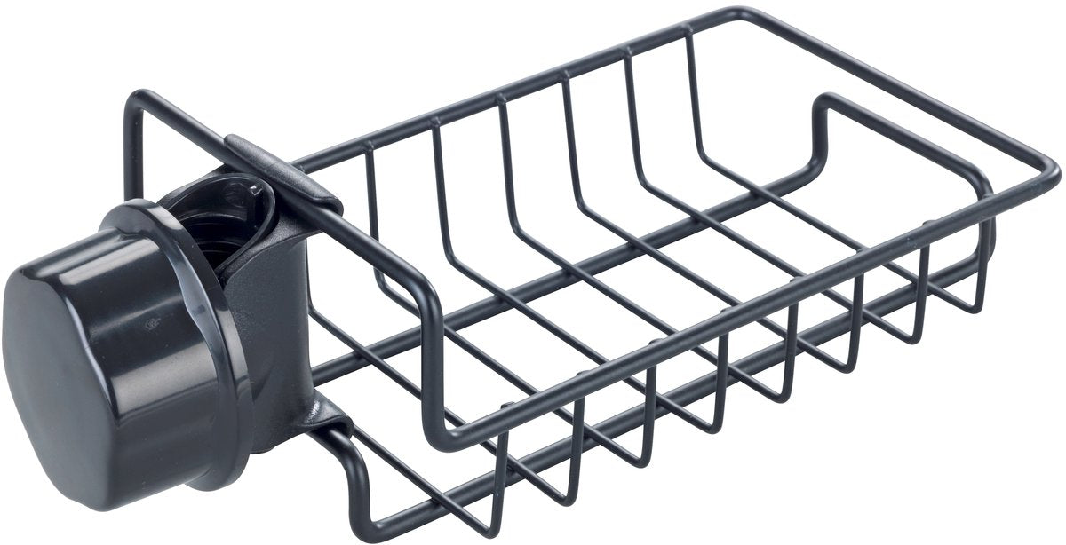 Wenko Organisateur d'évier Ohio noir en acier inoxydable - Organisateur d'évier - Organisateur de comptoir en acier inoxydable noir - Fixation sans perçage