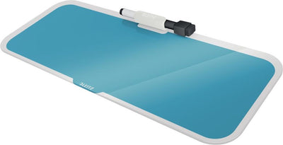 Leitz tableau en verre confortable pour bureau - tableau mémo en verre avec porte-stylo - avec mini marqueur avec gomme - bleu serein