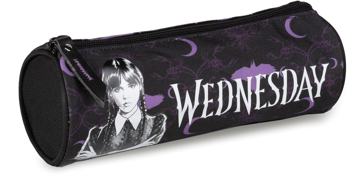 Lannoo graphiques - Mercredi trousse ronde 23cm noir violet mercredi