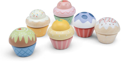 Woet ® set de cupcakes en bois - 6 pièces - nourriture jouet pour enfants - jouets de cuisine de jeu de rôle - à partir de 2 ans