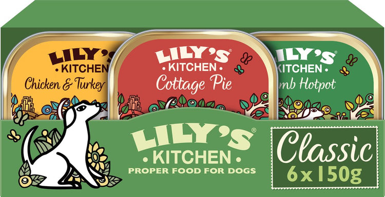 Lily's Kitchen - nourriture pour chien - nourriture humide - dîners classiques multipack poulet, dinde, agneau bœuf - 6 x 150 g