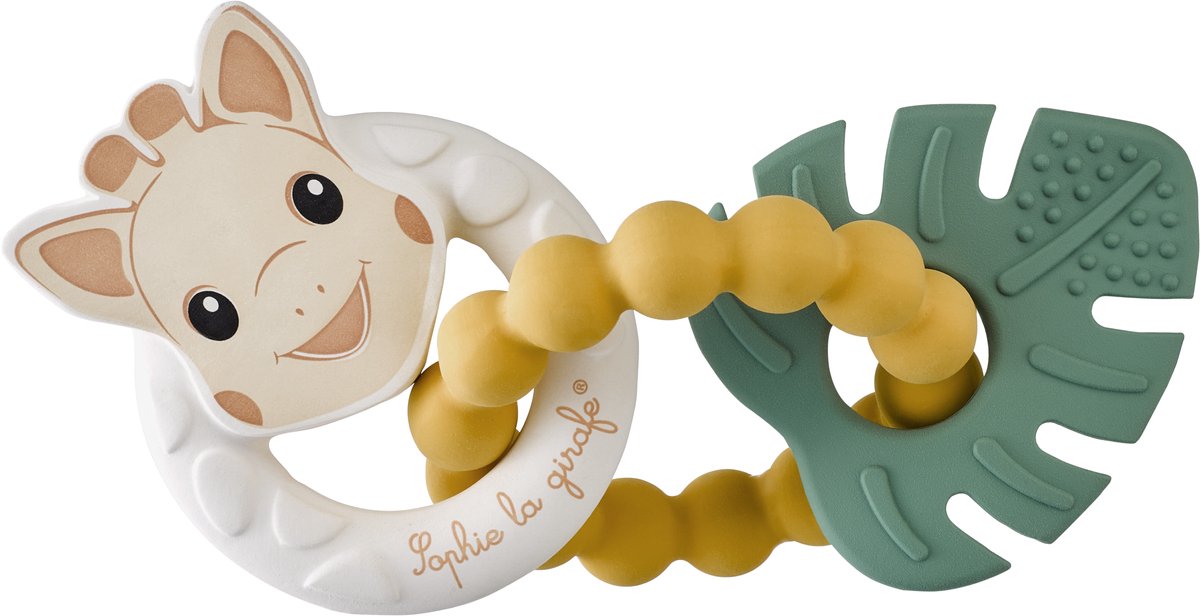Anneau de dentition tropical Sophie la girafe – caoutchouc naturel – différentes structures et duretés – design ergonomique – dès +0 mois – dans un emballage cadeau blanc