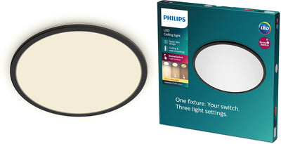 Philips LED Plafonnier super fin Philips - noir - petit - lumière blanc chaud - 15 W