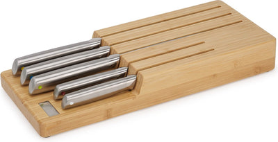 Joseph joseph - couteaux en acier surélevés avec support pour tiroir bambou 5 pièces - acier inoxydable - marron -