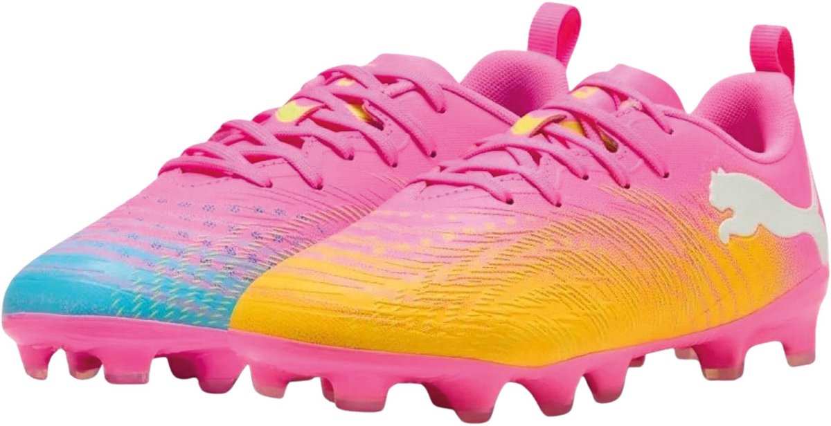 Puma future 9 play fg ag jr chaussures de sport unisexes - poison rose-sun stream-bright aqua- blanc