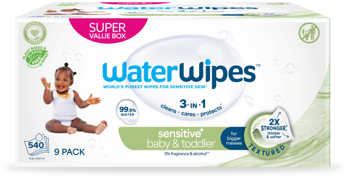 Lingettes serviettes Waterwipes - 9 x 60 lingettes serviettes - 540 lingettes