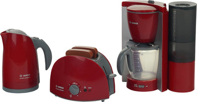 Klein jouets bosch jouet appareils de cuisine petit déjeuner - cafetière - grille-pain - bouilloire - rouge