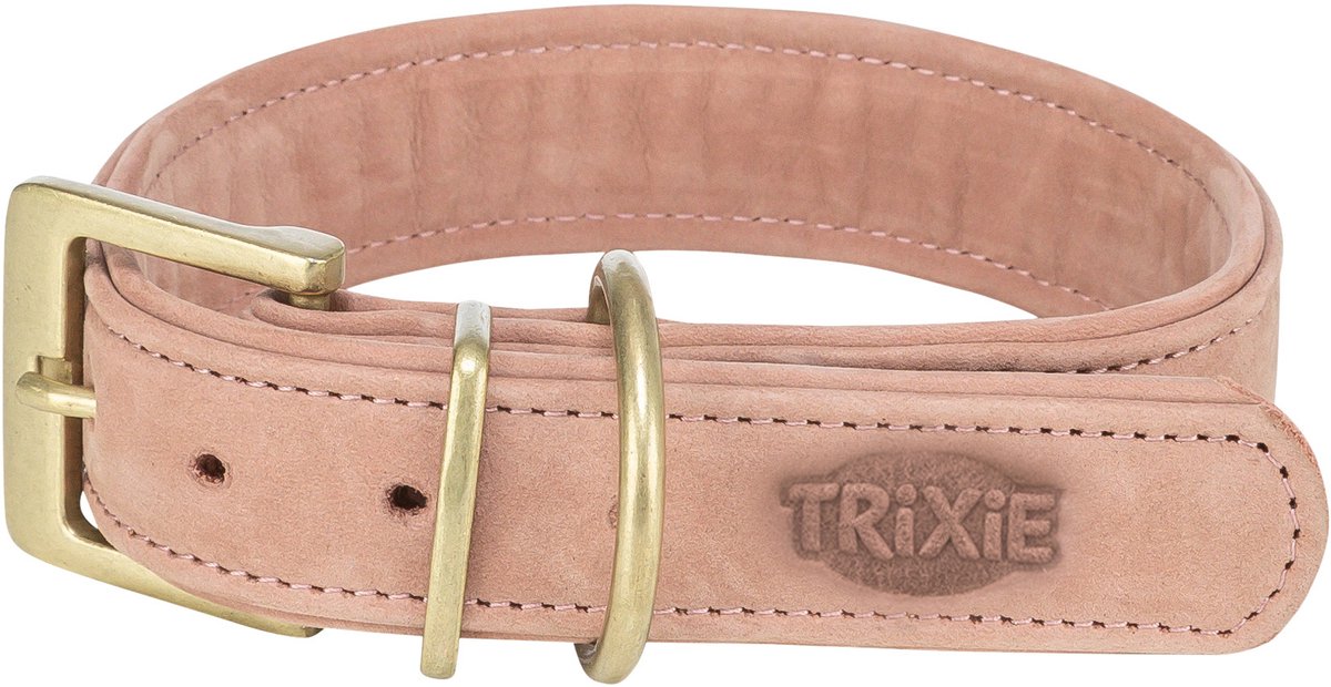 Collier pour chien Trixie - cuir nubuck rose l-xl 52-63x4 cm - confortable et double doublure