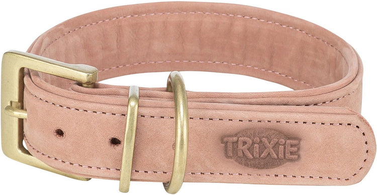 Collier pour chien Trixie - cuir nubuck rose l-xl 52-63x4 cm - confortable et double doublure