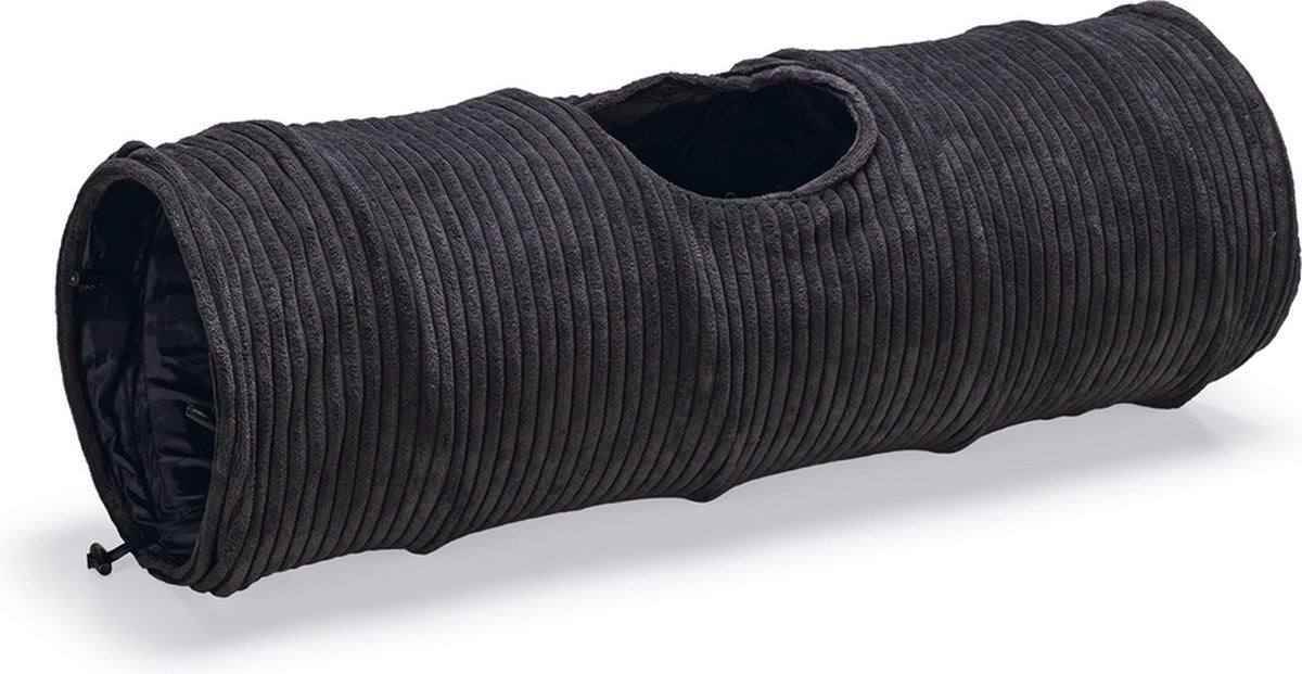 Designed by lotte tunnel pour chat nervuré - jouet pour chat - anthracite - 25x25x75 cm