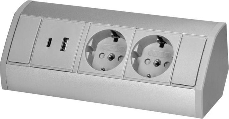 Prise d'angle Orno - boîtier de distribution avec 2 prises - prise de distribution USB A-C - multiprise en saillie avec câble de 60 cm - gris