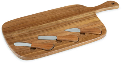 Léopold Vienne - planche à collation oviedo acacia avec 3 couteaux à fromage