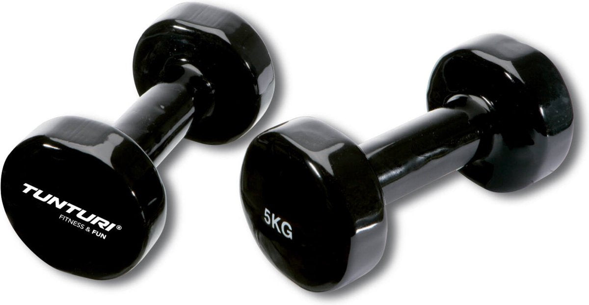 Set d'haltères Tunturi - 2 x 5,0 kg - vinyle - noir - incl. application de remise en forme gratuite