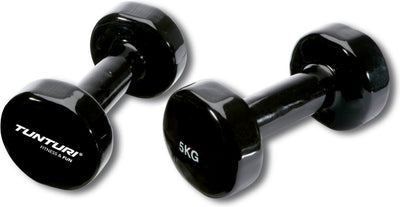 Set d'haltères Tunturi - 2 x 5,0 kg - vinyle - noir - incl. application de remise en forme gratuite