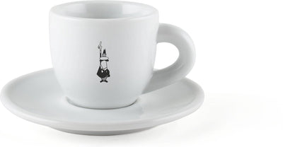 Tasse à expresso moka Bialetti avec soucoupe – 80 ml – porcelaine blanche – tasse à expresso avec logo