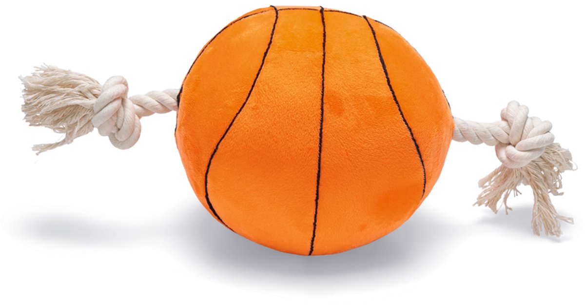 Beeztees basket avec corde - jouet pour chien - peluche - orange - 33x19x19cm