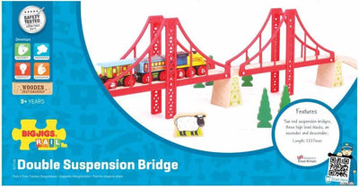 Bigjigs Wooden Rails Double Suspension Bridge, 7dlg.