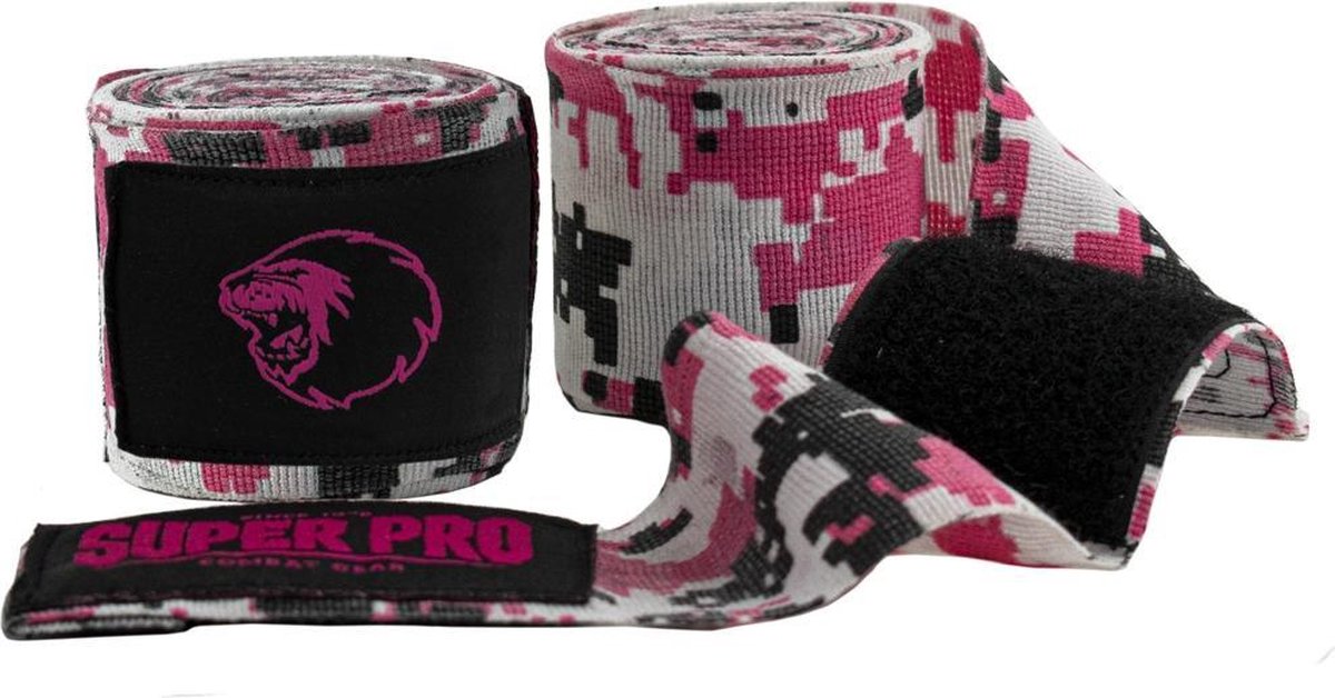 Bandages de combat super pro camo rose noir blanc 250cm