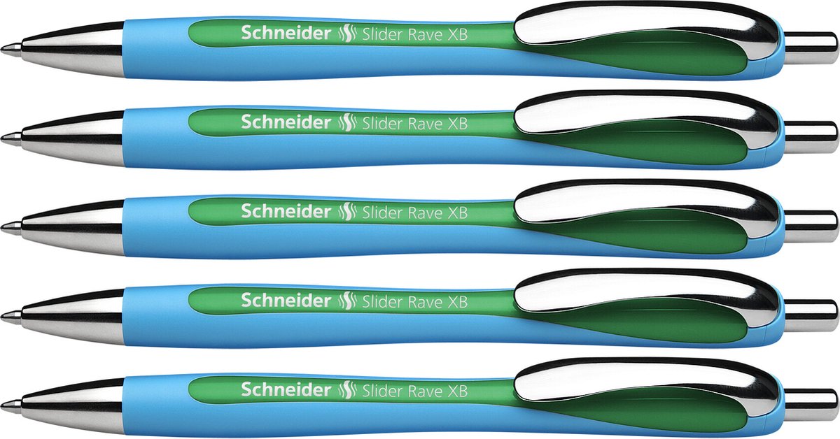 Schneider instruments d'écriture stylo à bille schneider - slider rave - plume xb - largeur d'écriture 1,4 mm - couleur d'écriture vert - 5 pièces - s-132504-5