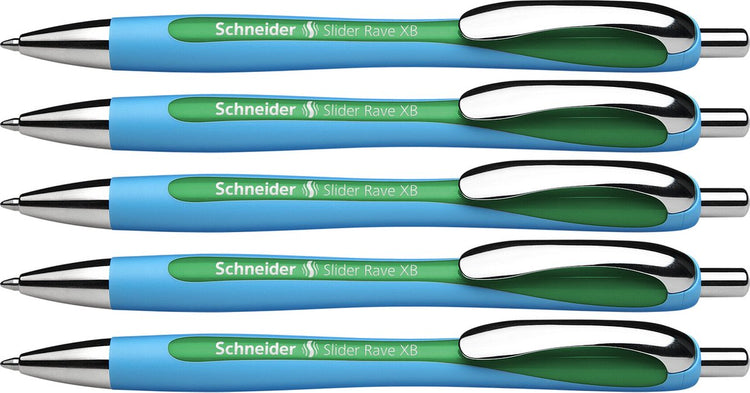 Schneider instruments d'écriture stylo à bille schneider - slider rave - plume xb - largeur d'écriture 1,4 mm - couleur d'écriture vert - 5 pièces - s-132504-5
