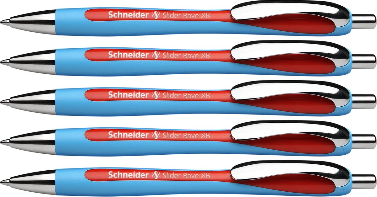 Schneider instruments d'écriture stylo à bille schneider - slider rave - plume xb - largeur de trait 1,4 mm - rouge - 5 pièces - s-132502-5