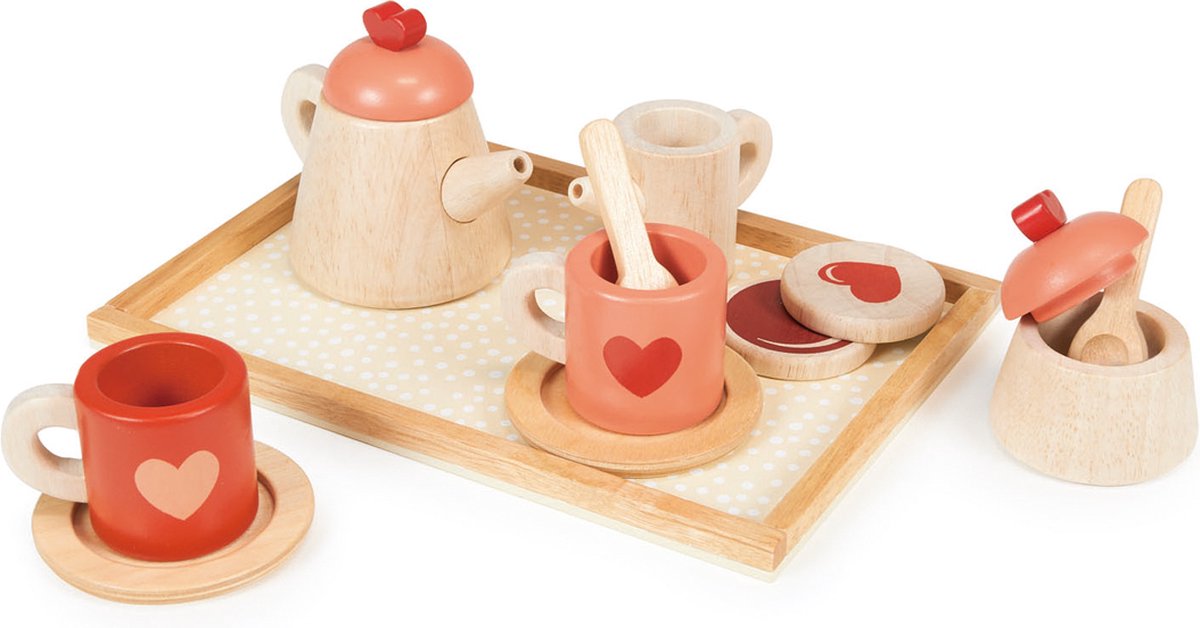 Cuisine Mentari - service à thé avec plateau - 23x16x9cm - bois - 3 ans