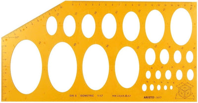 Gabarit d'ellipse Aristo - dimensions 295x150mm - 25 ellipses - isométrique - orange transparent - ar-5017
