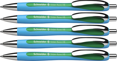 Schneider instruments d'écriture stylo à bille schneider - slider rave - plume xb - largeur d'écriture 1,4 mm - couleur d'écriture vert - 5 pièces - s-132504-5