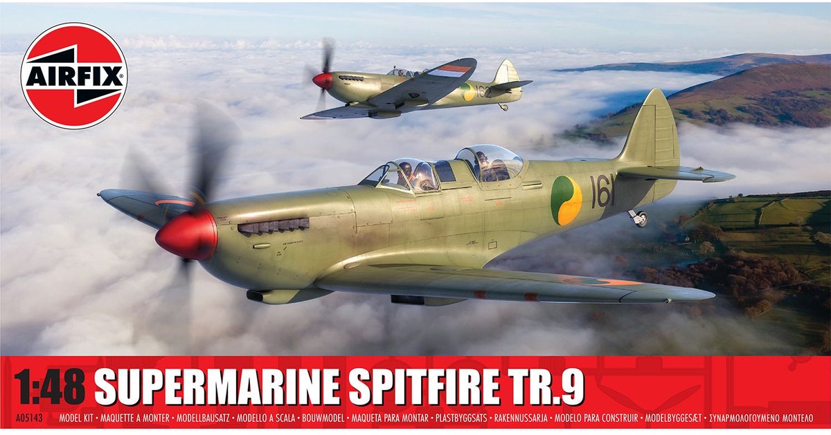 Airfix maquette avion - 05143 supermarine spitfire tr.9 - avion biplace Seconde Guerre mondiale - avion à hélice plastique - 1:48 - modélisme
