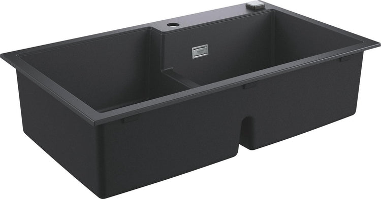 Évier double Grohe k500 en composite - 86 cm - à encastrer - avec trop-plein et vidange automatique - granit noir