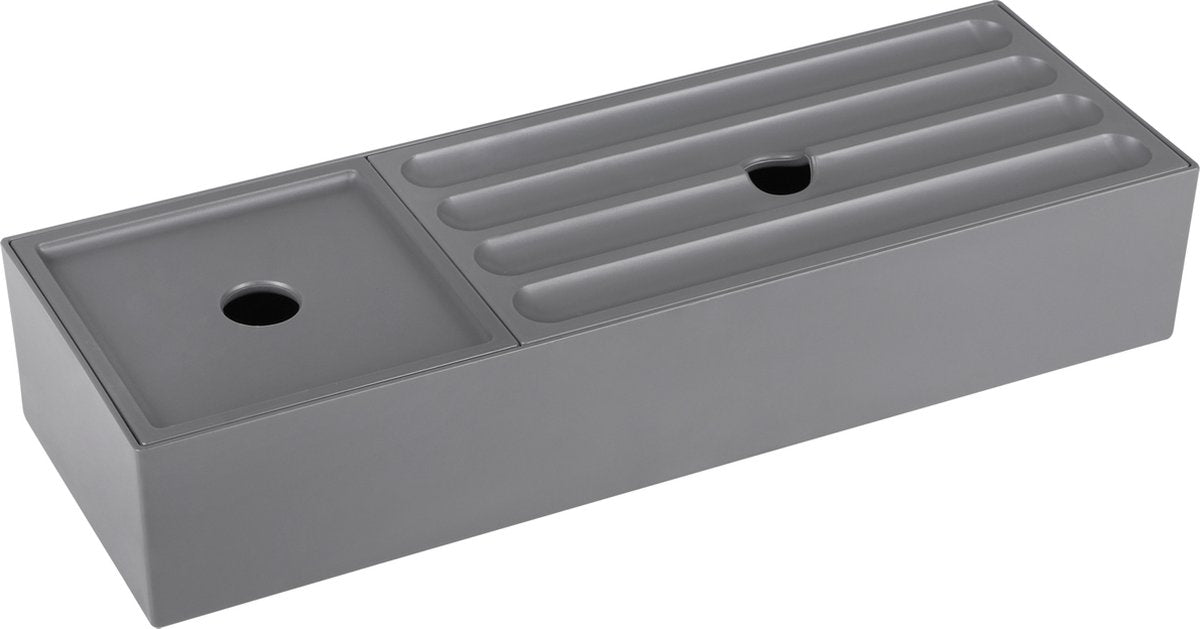 Differnz Organisateur de tiroirs avec couvercle - Rangement à tiroirs coulissants - Plateaux de rangement - Plateaux de tri en plastique - 32 x 11 x 6 cm - Gris