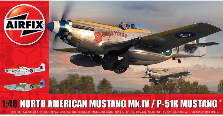 Airfix maquette avion - 05137 nord-américain mustang mk.iv - p-51k mustang - avion à hélice plastique - 1:48 - modélisme