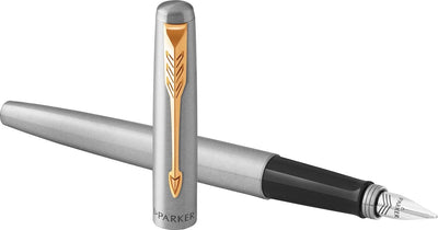Parker Jotter Fountain Pen | stainless steel with gold finish | medium nib with blue ink | coffret cadeau net