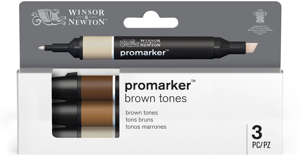 Winsor Newton 0290184 Pro Marker Set 3 pièces – Tons marron – Marqueurs à alcool à double pointe