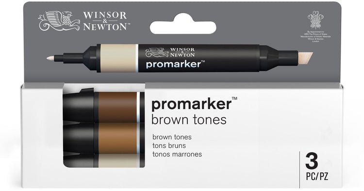 Winsor Newton 0290184 Pro Marker Set 3 pièces – Tons marron – Marqueurs à alcool à double pointe