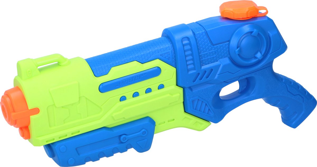 Pistolet à eau Scatch - avec pompe - grand réservoir : 900ml - 39x6x19cm - bleu vert