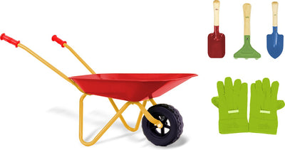 Ensemble de jardin Klein Toys avec brouette - gants, pelle, râteau et pelle - brouette pour enfants charge jusqu'à 10 kilos - multicolore