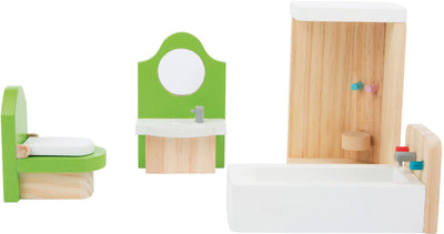 Salle de bains de meubles de maison de poupée en bois à petit pied, 4dlg.