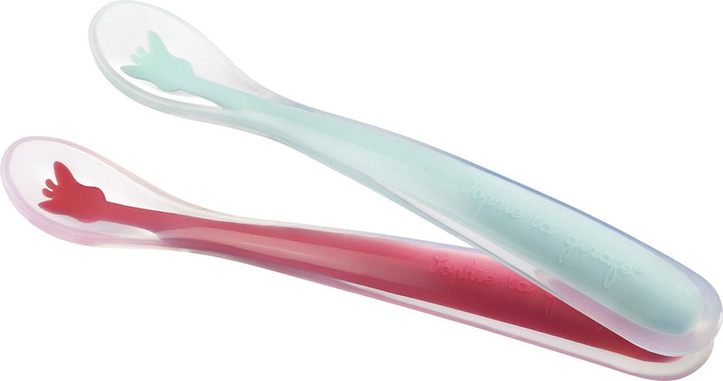 Cuillères en silicone Sophie la girafe - couverts enfant - cuillère - couverts enfant - passent au lave-vaisselle - rouge bleu - lot de 2